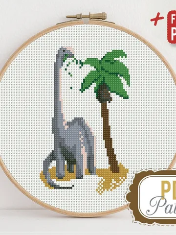 Dinosaur Cross stitch pattern Funny Palm Animal Dino Grey Cross stitch pattern PDF Format Instant Download Home decor Modern $5.37