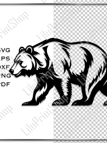 Grizzly laser cut svg Tattoo bear cut file for Cricut Silhouette, cnc, png, eps, dxf, pdf. Instant download $2.71