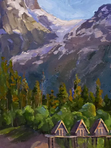 Mountain art painting oil original. Evening landscape rocks