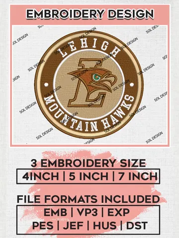 NCAA Lehigh Mountain Hawks Round Logo Embroidery, NCAA Lehigh Mountain Hawks Logo Embroidery files, NCAA Teams, Machine embroidery designs, Digital Download $6.99
