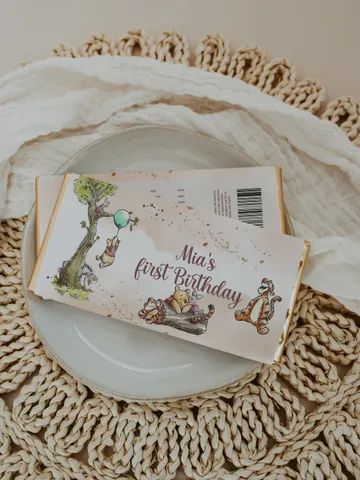 Editable Chocolate Wrapper Hundred Acre Wood First Birthday party chocolate wrap; Winnie the Pooh Party; Classic Pooh Birthday ; wp6 $10.45