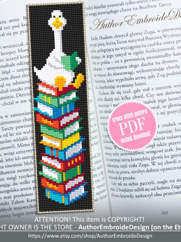 Funny bookmark cross stitch pattern PDF download Goose cross stitch chart, Kids bookmark pattern digital PDF, Book accessories #B332 $4.40