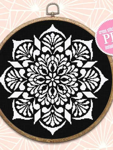 Flower mandala cross stitch pattern download PDF Easy mandala ornament digital PDF Monochrome cross stitch Geometric pattern embroidery #M36 $4.60