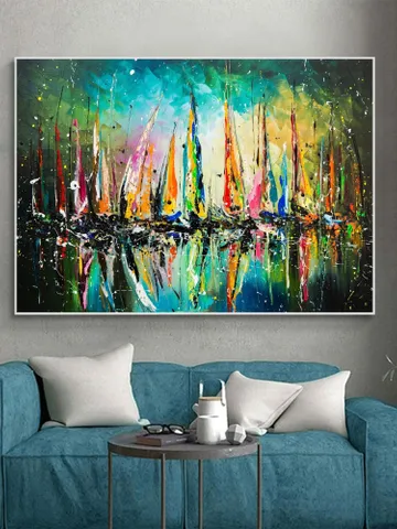 Original Painting On Canvas, Abstract Colorful Sailboat Oil Painting, Seascape Painting, Large Wall Art,Living Room Wall Decor,Wall Hangings $163.82
