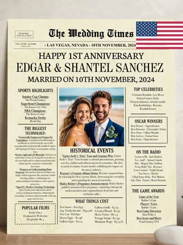 1st Anniversary Gift for Husband 1 Year Ago in 2024 Newspaper Poster, Paper Wedding Gift for Him, First Anniversary Printable Decor $15.00