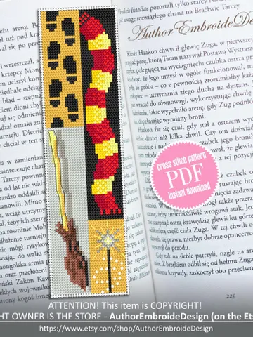Magic bookmark cross stitch pattern PDF download Wizarding world cross stitch chart, Easy bookmark pattern digital PDF, Wizard school #B357 $4.40