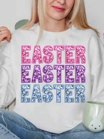 Trendy Easter Embroidery Sparkly Faux Sequins Easter Png, Cute Easter Day Shirt Design, Trendy Easter Day Png, Trendy Sublimation, Digital $3.62