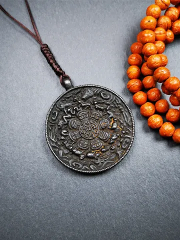 Gandhanra Vintage Tibetan Buddhist Amulet,Calendar Badge,Melong Mirror, SIPAHO Pendant(srid pa ho),Made of Thokcha,40 Years Old $59.99