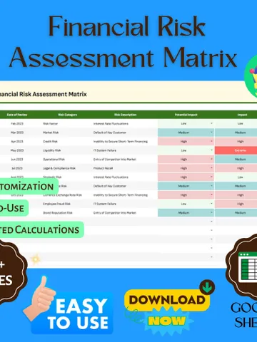 Financial Risk Assessment Matrix Template, Editable Google Sheets, Digital Download for Risk Evaluation & Financial Decision-Making $6.86
