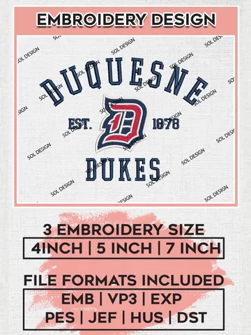 Duquesne Dukes Est 1878 Logo Embroidery Designs, NCAA Duquesne Dukes Team Embroidery, NCAA Team Logo, 3 sizes, Machine embroidery Files, Digital Download $6.99