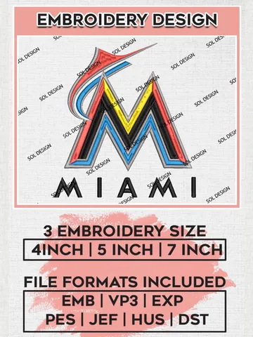 MLB Miami Marlins Logo Embroidery Design Files, MLB Miami Marlins Team Embroidery, MLB Teams, 3 sizes, MLB Machine embroidery designs, Digital Download $6.99