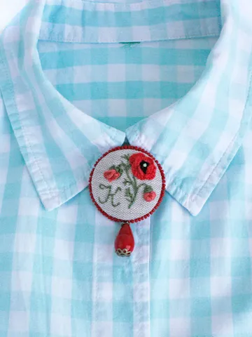 Miniature personalized poppy brooch handmade Red coral floral pin with initial letter for women Linen cloth jewelry 4th anniversary gift $35.00
