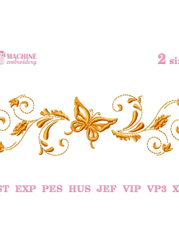 Scroll border embroidery designs Machine embroidery pattern 2 size, Embroidery files floral border and butterfly, Vintage elegant decor #R31 $3.30