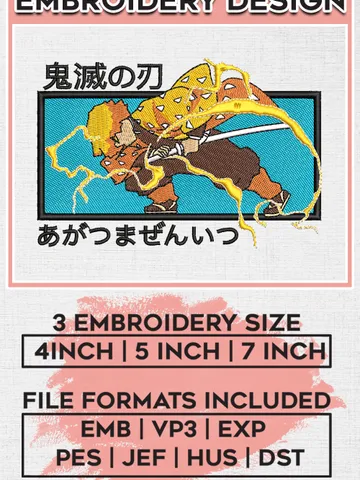 Agatsuma Zenitsu Embroidery Designs, Zenitsu Embroidery Files, Demon Slaye Machine Embroidery Pattern, Digital Download EMB_ANIME_138 $6.99