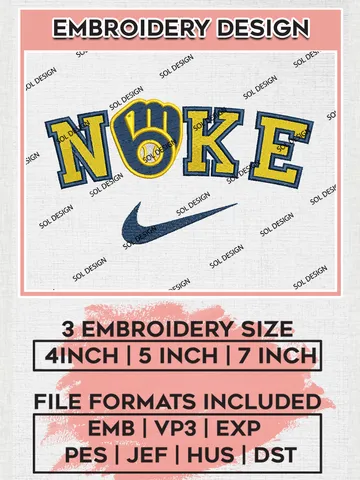 Nik.e Milwaukee Brewers Team Logo Embroidery Design, MLB Team Embroidery files, Milwaukee Brewers Baseball Team, MLB Brewers Team, Digital Download $6.99