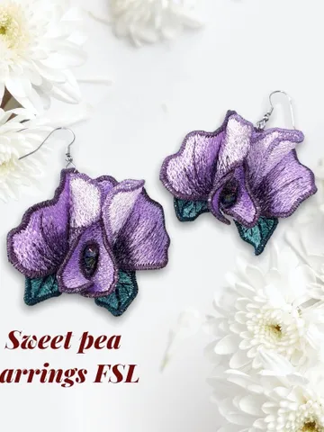 Sweet pea FSL machine embroidery designs Free standing lace embroidery pattern 3D flower embroidery motif Flower FSL embroidery Earrings FSL $6.93
