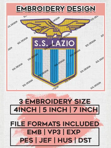 S.S. Lazio Logo Embroidery Designs, Serie A Embroidery files, Serie A Lazio Teams, Football, Digital Download $6.99