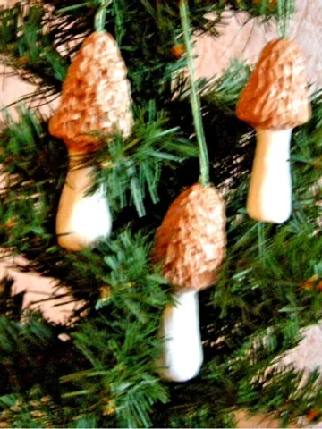 Ceramic morel mushrooms. Christmas tree ornament $25.00