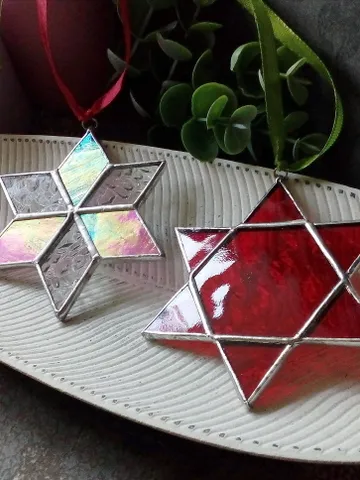 Set of 2 snowflake suncatchers, christmas ornaments, simple stained glass, Christmas decorations, Xmas tree star $63.00