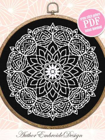 Mandala cross stitch pattern PDF download Monochrome cross stitch chart, Mandala pattern digital PDF, Mandala ornament, DIY Home decor #M267 $4.60