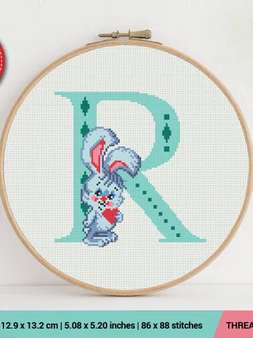 Letter R Rabbit ABC Cross stitch pattern | Embroidery Pattern | Instant Download | Embroidery Designs $5.37