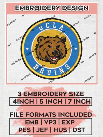 NCAA UCLA Bruins Round Logo Embroidery, NCAA UCLA Bruins Embroidery Design files, NCAA Teams, NCAA Machine embroidery designs, Digital Download