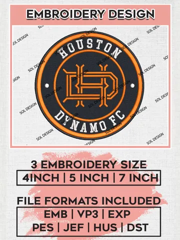 Houston Dynamo FC Soccer Team Logo Embroidery Design, MLS Houston Dynamo FC Logo Embroidery Files, Soccer Team Machine Embroidery, Machine Embroidery Design $6.99