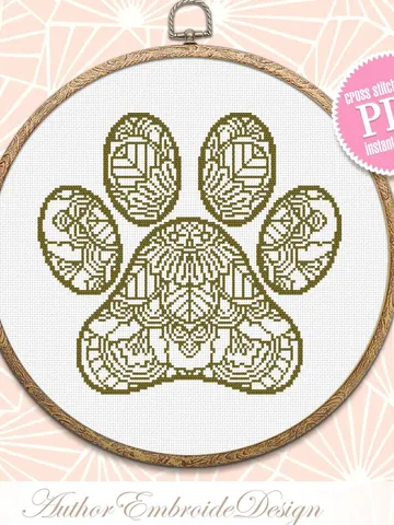Mandala cat paw cross stitch pattern PDF download Monochrome mandala cross stitch chart, Mandala ornament embroidery PDF, Home decor #M224 $4.40