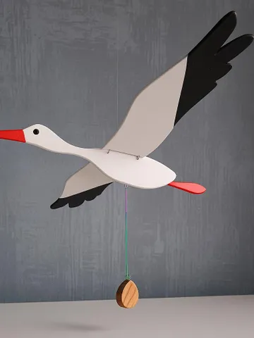 Wooden Stork Mobile – Handmade Flying Bird Toy for Kids | Natural Nursery Decor, Wooden Animal Gift, Hanging Bird Decor for Home or Garden