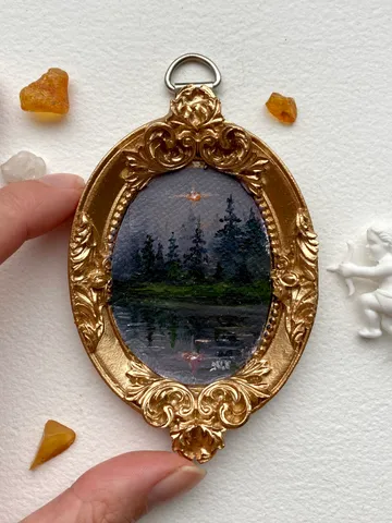 Moody Oil Painting Small Original Framed Art Forest Gifts Mini Framed Decor, Misty Landscape Art Tiny Art Decor $69.00
