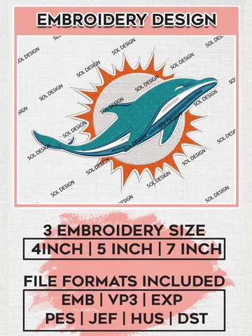 Miami Dolphins Machine Embroidery Design Files, NFL Dolphins, NFL Logo Embroidery Files, NFL Miami Dolphins Machine Embroidery Design, Digital Downlo