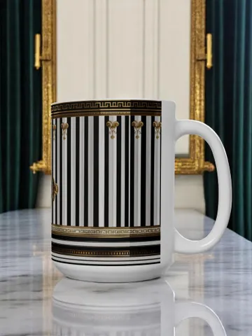 Elegant Striped Mug, Luxury Coffee Cup, Chic Gift for Her, Home Decor, Ceramic Mug, Stylish Wedding Present, Drinkware, Kitchen Decor $11.13