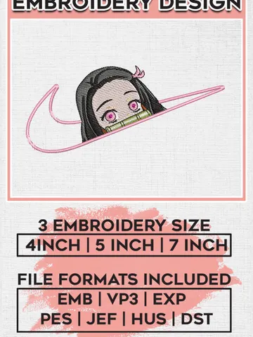 Nike Nezuko Demon Slayer Embroidery Design, Anime Character Embroidery Files, Machine Embroidery Digital Download EMB_ANIME_198 $6.99
