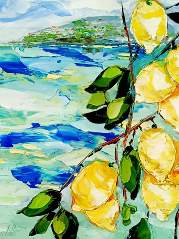 Lemon Painting Italy Seascape Original Art Impasto Oil Painting Coastal Painting Painting Amalfi Art Italy Painting by ArtProkopaloSv $180.00