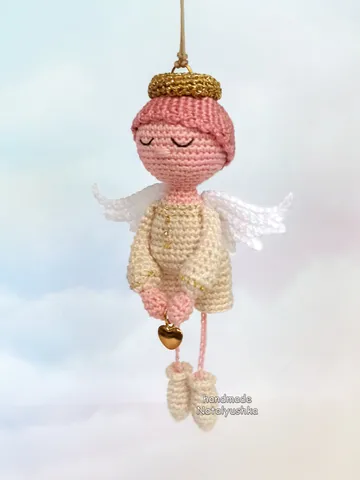 Christmas Angel boy with heart, Keychain, Little crochet Angel, Christmas gift $48.00