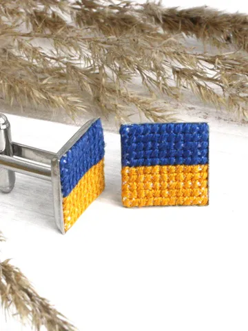 Ukraine custom flag cufflinks Patriotic jewelry gift Ukrainian flag blue yellow embroidered cufflinks square