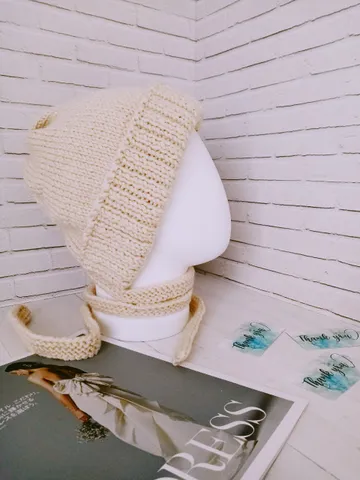 Warm Knitted Cap with Long Ties Handmade $79.00