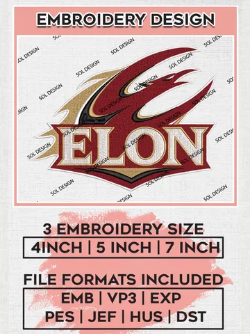 NCAA Elon Football Team Writing Logo Machine Embroidery Design, NCAA Elon Phoenix Team Design Design files, NCAA Team Embroidery Designs, NCAA Machine Embroidery Designs, Digital Download $6.99