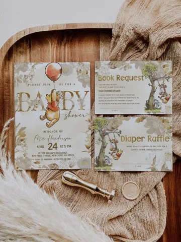 Classic Winnie Pooh Baby Shower Invitation Set; Neutral Baby Shower Template; Wizard Baby Shower Invite Honey Bear Invite Winnie Pooh poom77 $22.95
