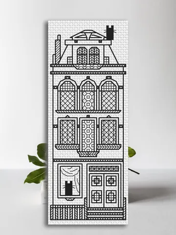 Blackwork bookmark embroidery pattern Cat House