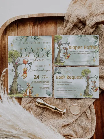 Classic Winnie Pooh Baby Shower Invitation Set; Neutral Baby Shower Template; Wizard Baby Shower Invite Honey Bear Invite Winnie Pooh pg123 $22.95