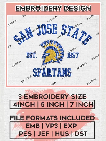 San José State Spartans Est 1857 Logo Embroidery Designs, NCAA San San José State Spartans Team Embroidery, NCAA Team Logo, 3 sizes, Machine embroidery Files, Digital Download $6.99