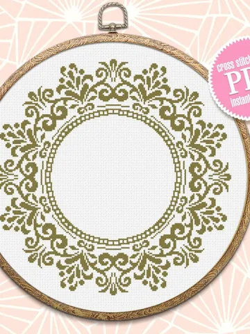 Monogram mandala cross stitch pattern PDF download, Round floral frame cross stitch, Mandala wreath cross stitch chart, Mandala border #Y9 $4.30