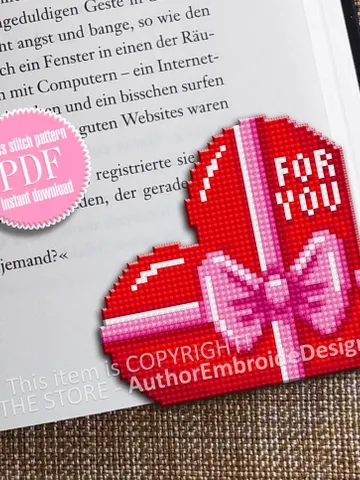 Heart Corner bookmark cross stitch pattern PDF download Heart with bow cross stitch chart, Valentine bookmark pattern digital PDF #B397 $4.10