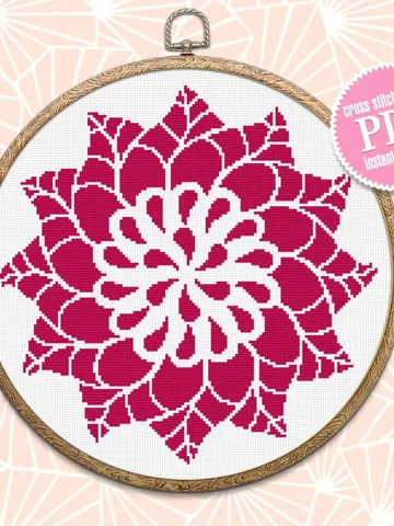 Flower mandala cross stitch pattern download PDF Easy mandala digital PDF Monochrome cross stitch Modern quick cross stitch Home decor #M124 $4.60