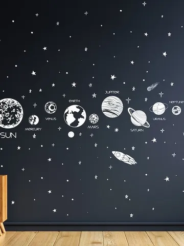 Space Wall Decal - Planets Wall Decal, Solar System Sticker, Stars Wall Sticker h144 $48.99