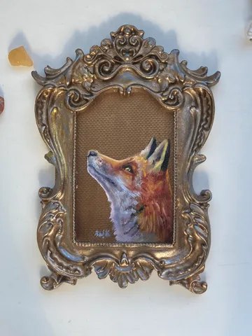 Fox Oil Painting Original In Vintage Style Frame Small Framed Animals Wildlife Art $85.00
