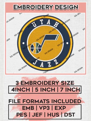 Utah Jazz NBA Basketball Team Logo Embroidery Design, NBA Utah Jazz Logo Embroidery Files, Basketball Team Machine Embroidery, Machine Embroidery Design