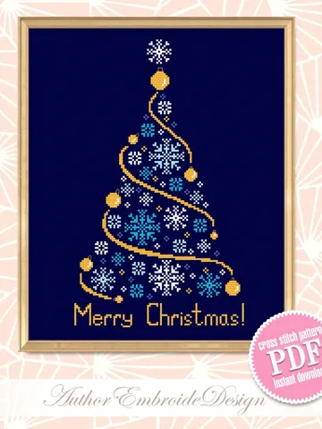 Christmas Tree cross stitch pattern download PDF Snowflake ornament cross stitch chart, Merry Christmas pattern digital PDF, Holiday #N128 $4.50