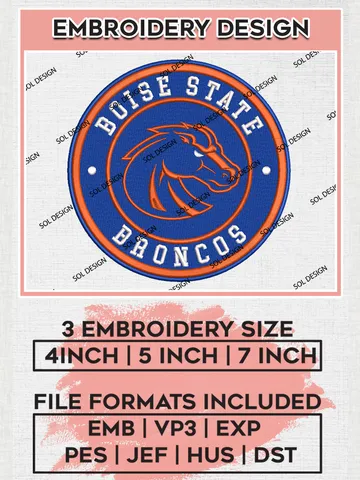 NCAA Boise State Broncos Round Logo Embroidery, NCAA Boise State Logo Embroidery files, NCAA Teams, Machine embroidery designs, Digital Download $6.99
